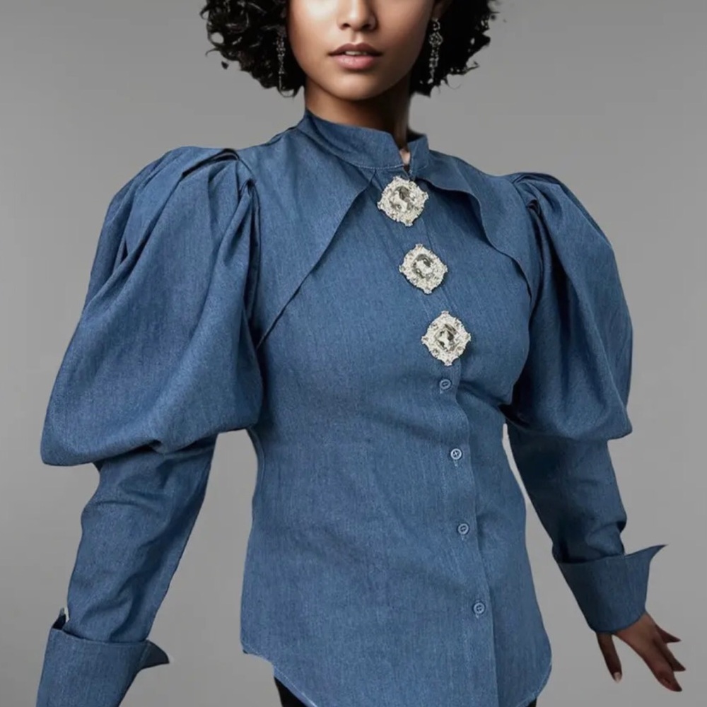 Elegant Blue Denim Women's Top